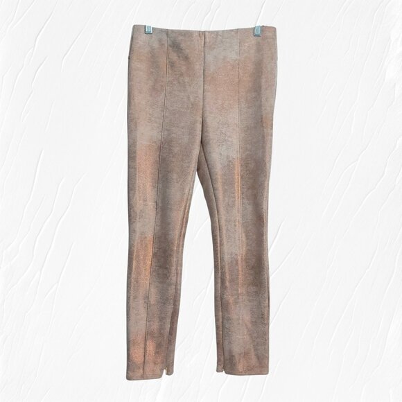 by Anthropologie White Gold Shimmery Leggings 28P Faux Suede High Rise Metallic - Picture 2 of 14